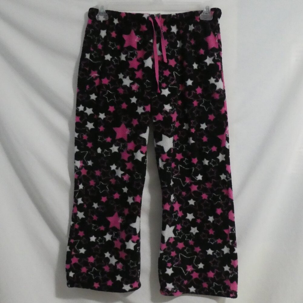 725 ORIGINALS | small | Black Fleece Pajama - Lounge Pants | Pink & White Stars